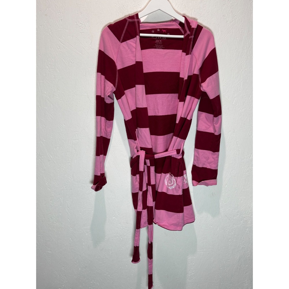 Vintage 2008 Victorias Secret PINK Striped Hooded Robe Pink Burgundy XS/S